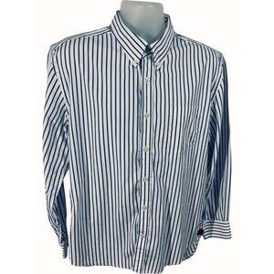Lincs DC & Co Mens Classic Striped XL Cotton Button Down Shirt Blue White